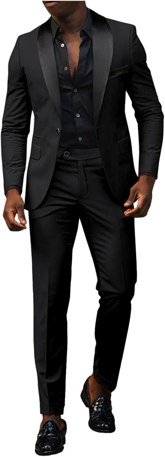 Mens 3 Piece Solid Color Suit Set, One Button Slim Fit Blazer Jacket Vest Pants, Wedding Dress Tux and Trousers