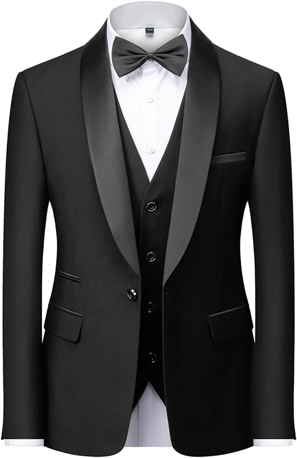 Mens 3 Piece Solid Color Suit Set, One Button Slim Fit Blazer Jacket Vest Pants, Wedding Dress Tux and Trousers