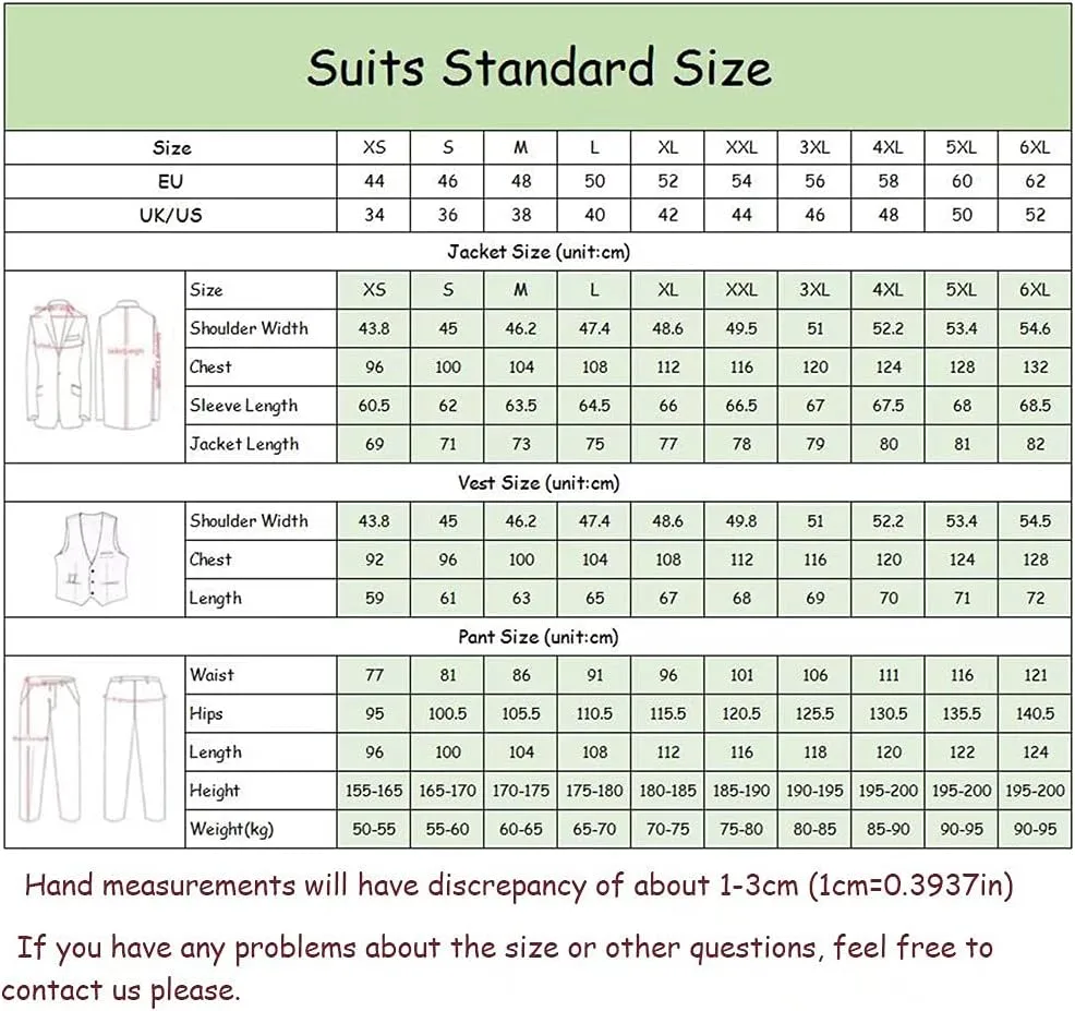 Mens 3 Piece Suit Blazer Slim Fit Tux Jacket Vest Pants Set for Party, Wedding and Business