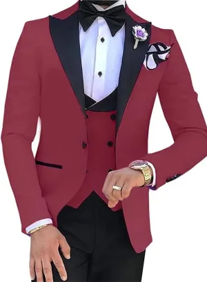 Mens 3 Piece Suit Blazer Slim Fit Tux Jacket Vest Pants Set for Party, Wedding and Business