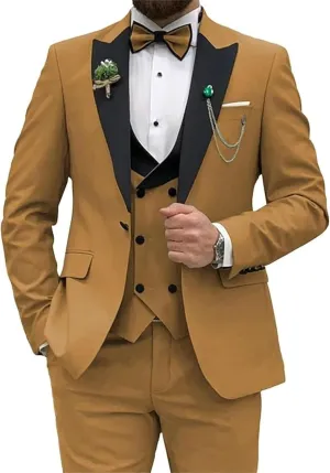 Mens 3 Piece Suit Blazer, Slim Fit Tux with One Button, Jacket Vest Pants & Tie Set for Party, Wedding and Business