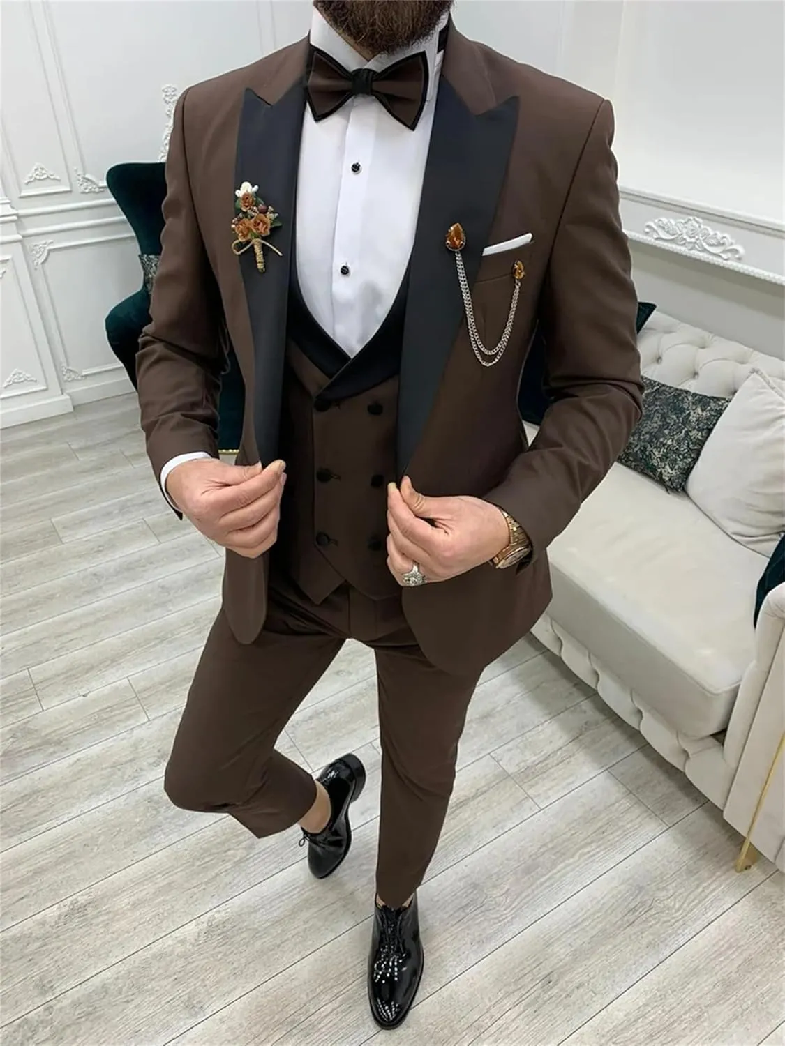 Mens 3 Piece Suit Blazer, Slim Fit Tux with One Button, Jacket Vest Pants & Tie Set for Party, Wedding and Business