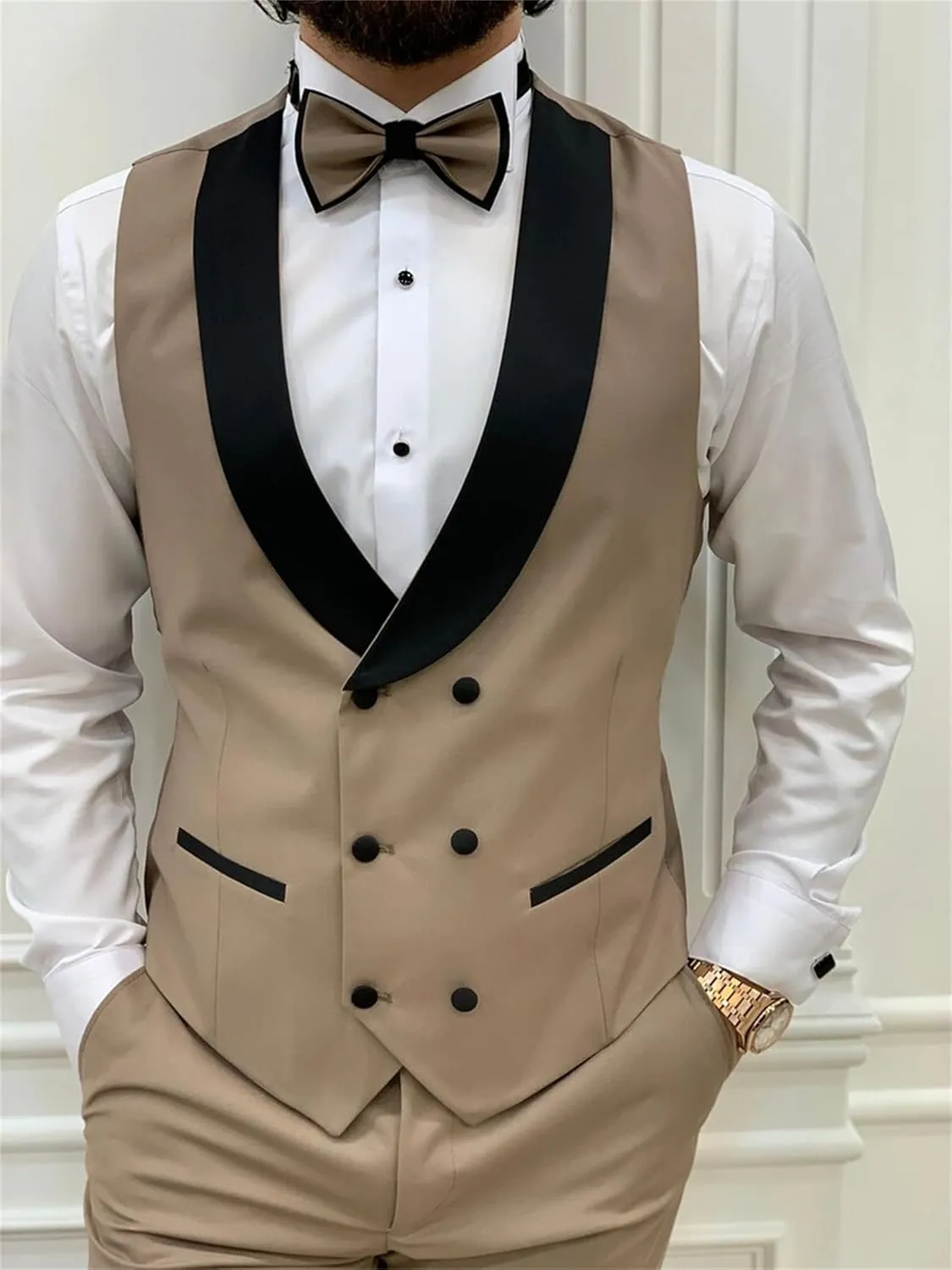 Mens 3 Piece Suit Blazer, Slim Fit Tux with One Button, Jacket Vest Pants & Tie Set for Party, Wedding and Business