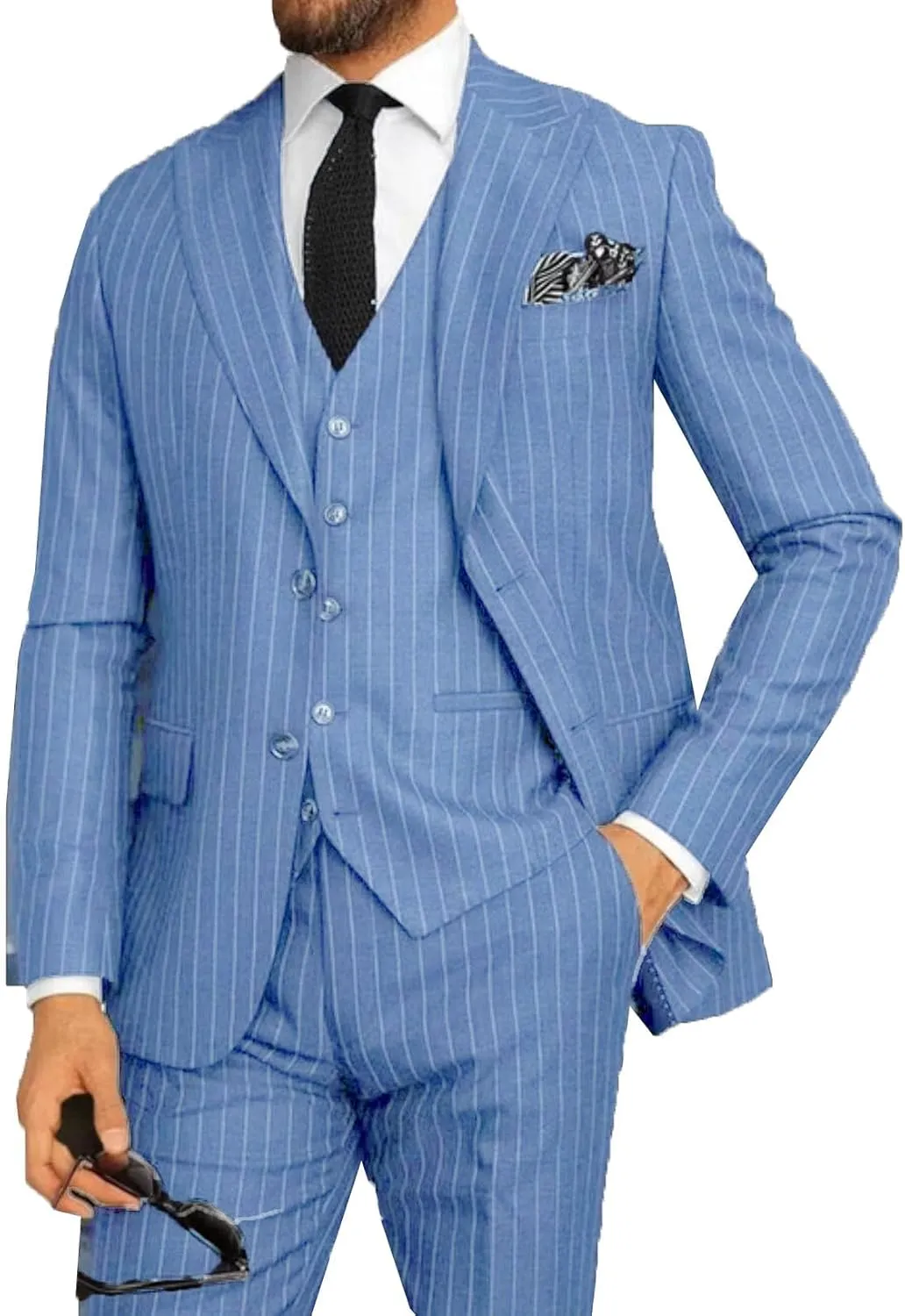 Men's 3 Piece Suits Slim Fit Pinstripe Wedding Tuxedos Casual Suits Jacket Vest Pants Formal Prom Suits