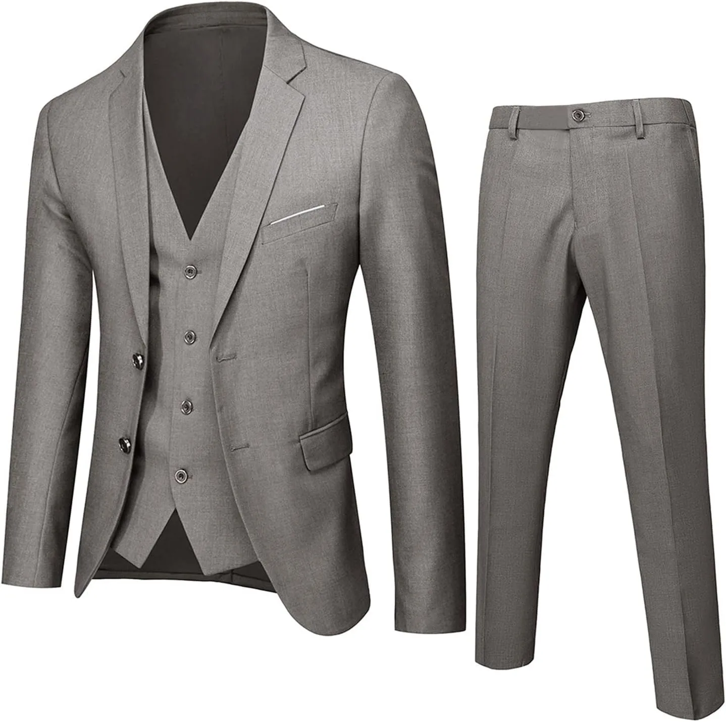 Mens 3 Piece Tuxedo Slim Fit Suit Sets One Button Blazer Jackets Lapel Vest Pant Dress Tux for Business Wedding Prom