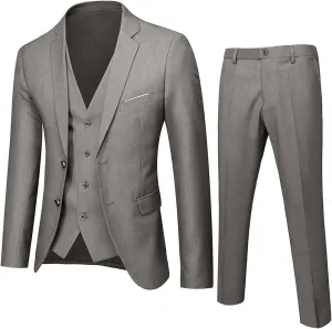 Mens 3 Piece Tuxedo Slim Fit Suit Sets One Button Blazer Jackets Lapel Vest Pant Dress Tux for Business Wedding Prom