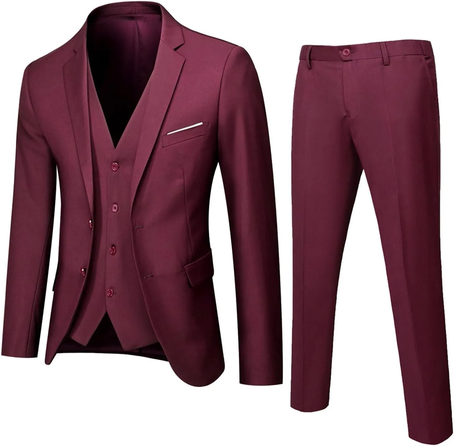 Mens 3 Piece Tuxedo Slim Fit Suit Sets One Button Blazer Jackets Lapel Vest Pant Dress Tux for Business Wedding Prom