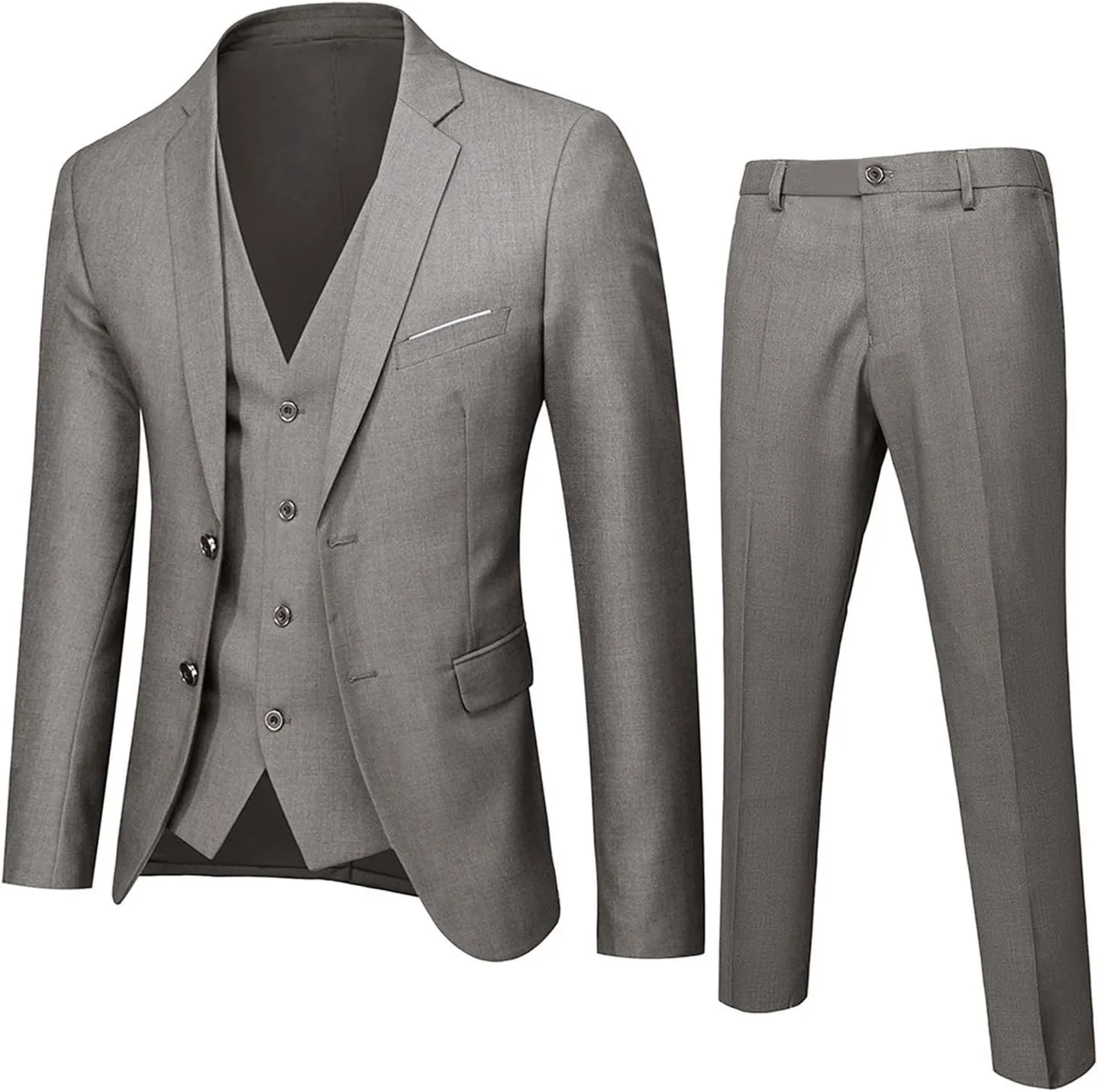 Mens 3 Piece Tuxedo Slim Fit Suit Sets One Button Blazer Jackets Lapel Vest Pant Dress Tux for Business Wedding Prom