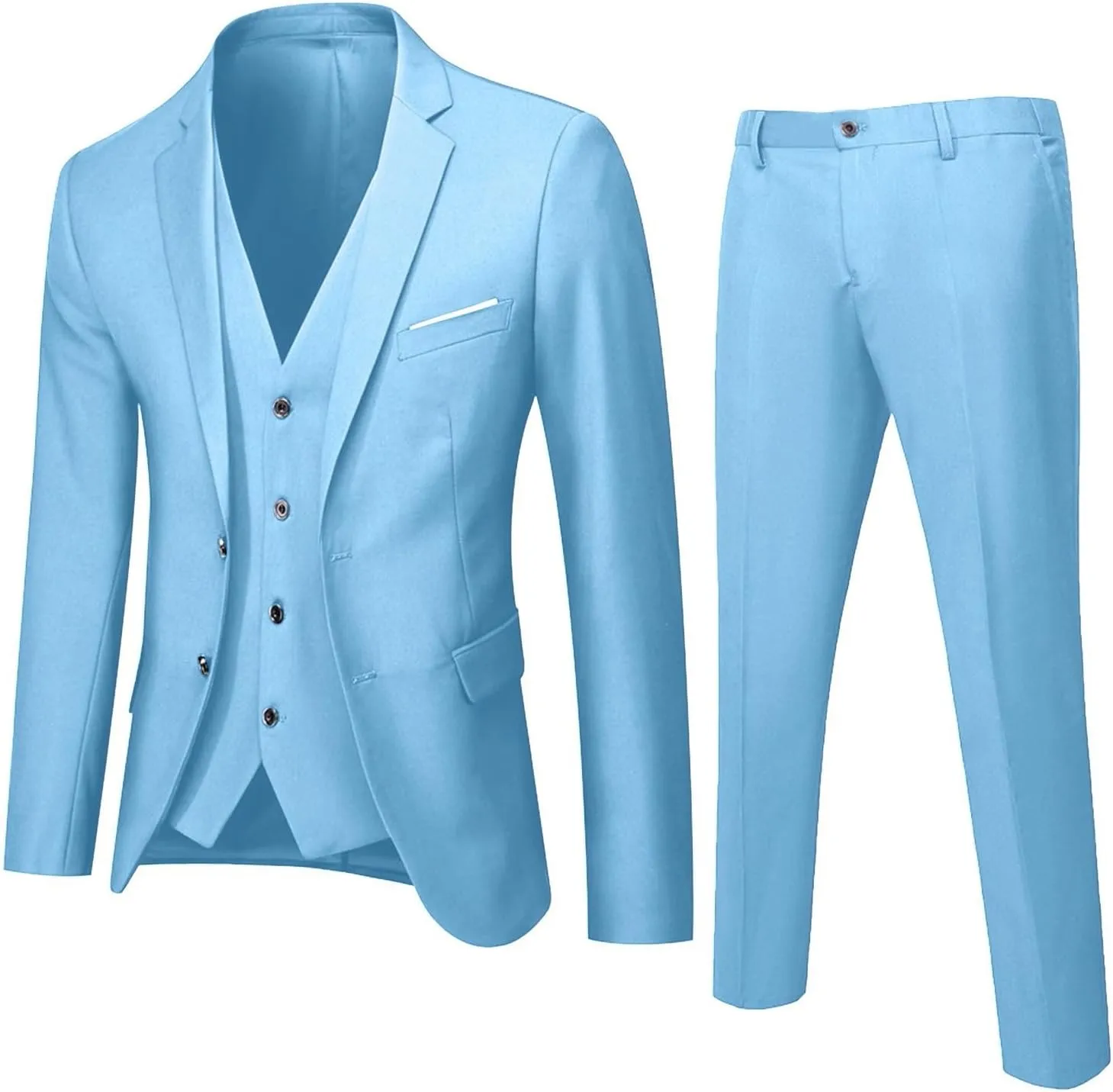 Mens 3 Piece Tuxedo Slim Fit Suit Sets One Button Blazer Jackets Lapel Vest Pant Dress Tux for Business Wedding Prom