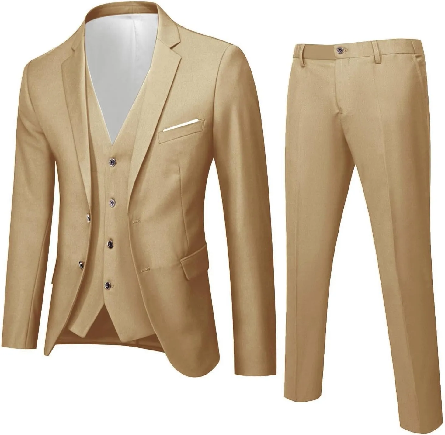 Mens 3 Piece Tuxedo Slim Fit Suit Sets One Button Blazer Jackets Lapel Vest Pant Dress Tux for Business Wedding Prom