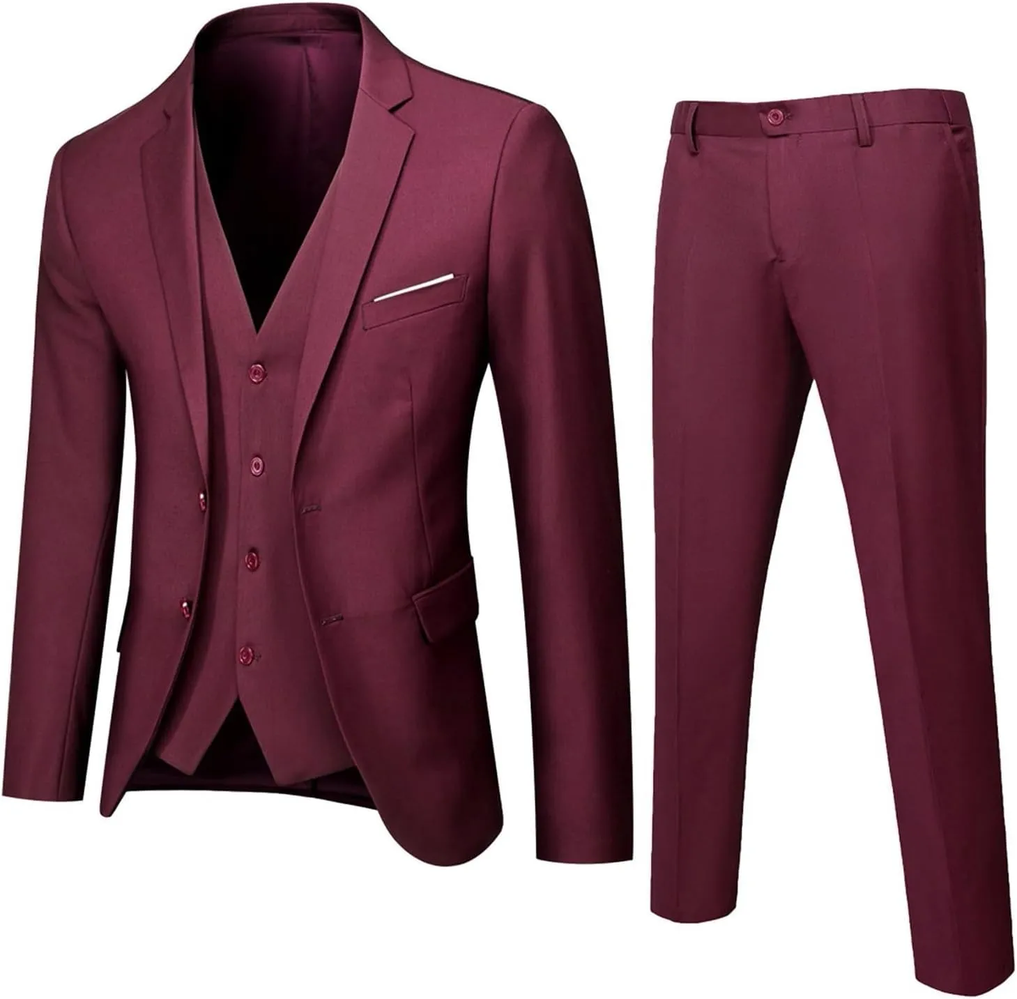 Mens 3 Piece Tuxedo Slim Fit Suit Sets One Button Blazer Jackets Lapel Vest Pant Dress Tux for Business Wedding Prom