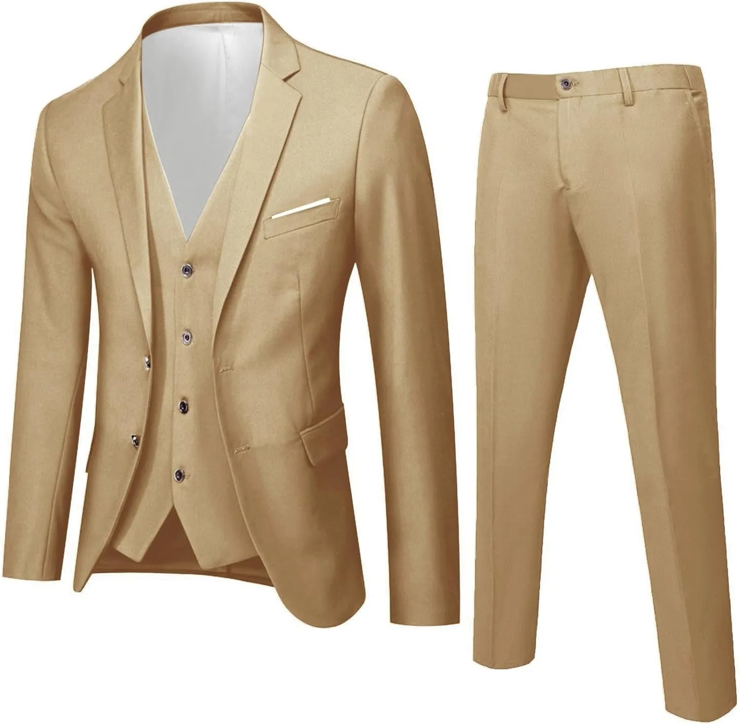 Mens 3 Piece Tuxedo Slim Fit Suit Sets One Button Blazer Jackets Lapel Vest Pant Dress Tux for Business Wedding Prom
