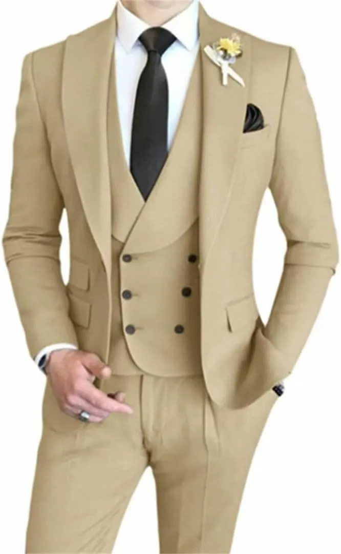 Men's 3 Pieces Suit Elegant Solid One Button Slim Fit Single Breasted Party Blazer Vest Pants Set