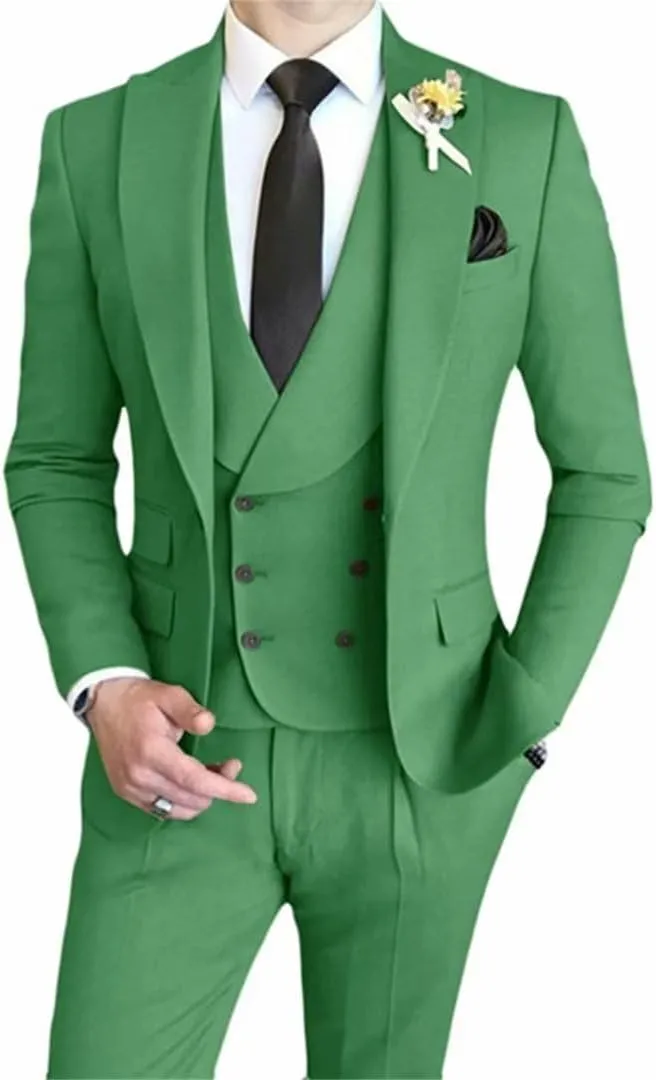 Men's 3 Pieces Suit Elegant Solid One Button Slim Fit Single Breasted Party Blazer Vest Pants Set