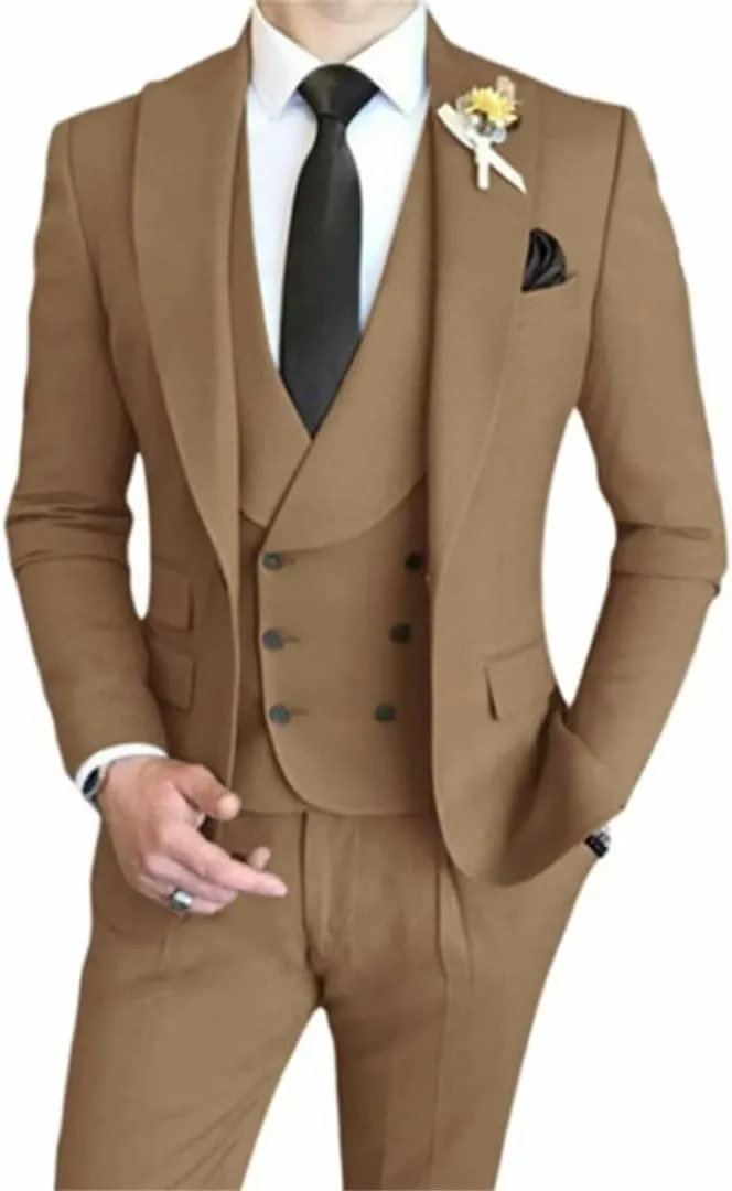 Men's 3 Pieces Suit Elegant Solid One Button Slim Fit Single Breasted Party Blazer Vest Pants Set