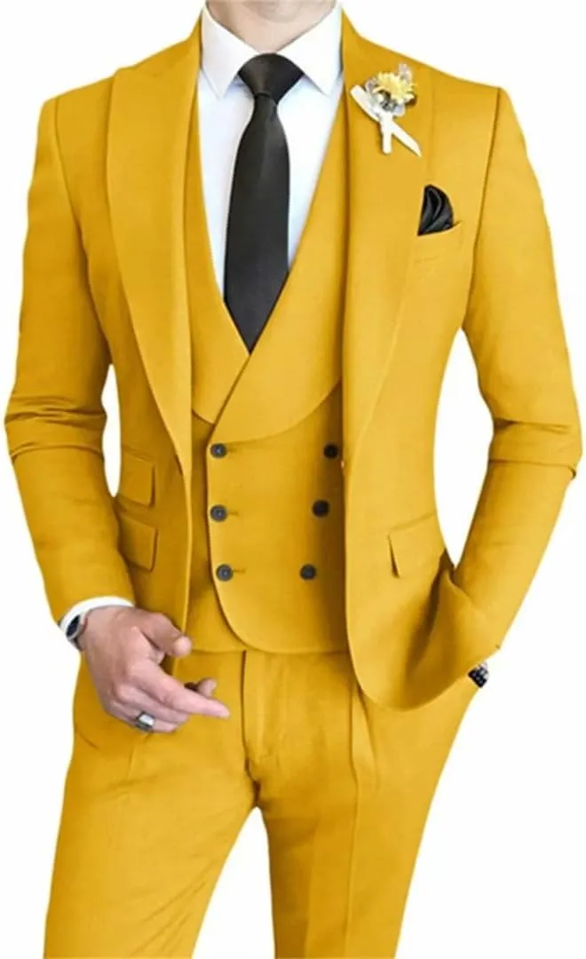 Men's 3 Pieces Suit Elegant Solid One Button Slim Fit Single Breasted Party Blazer Vest Pants Set