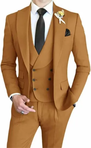 Men's 3 Pieces Suit Elegant Solid One Button Slim Fit Single Breasted Party Blazer Vest Pants Set