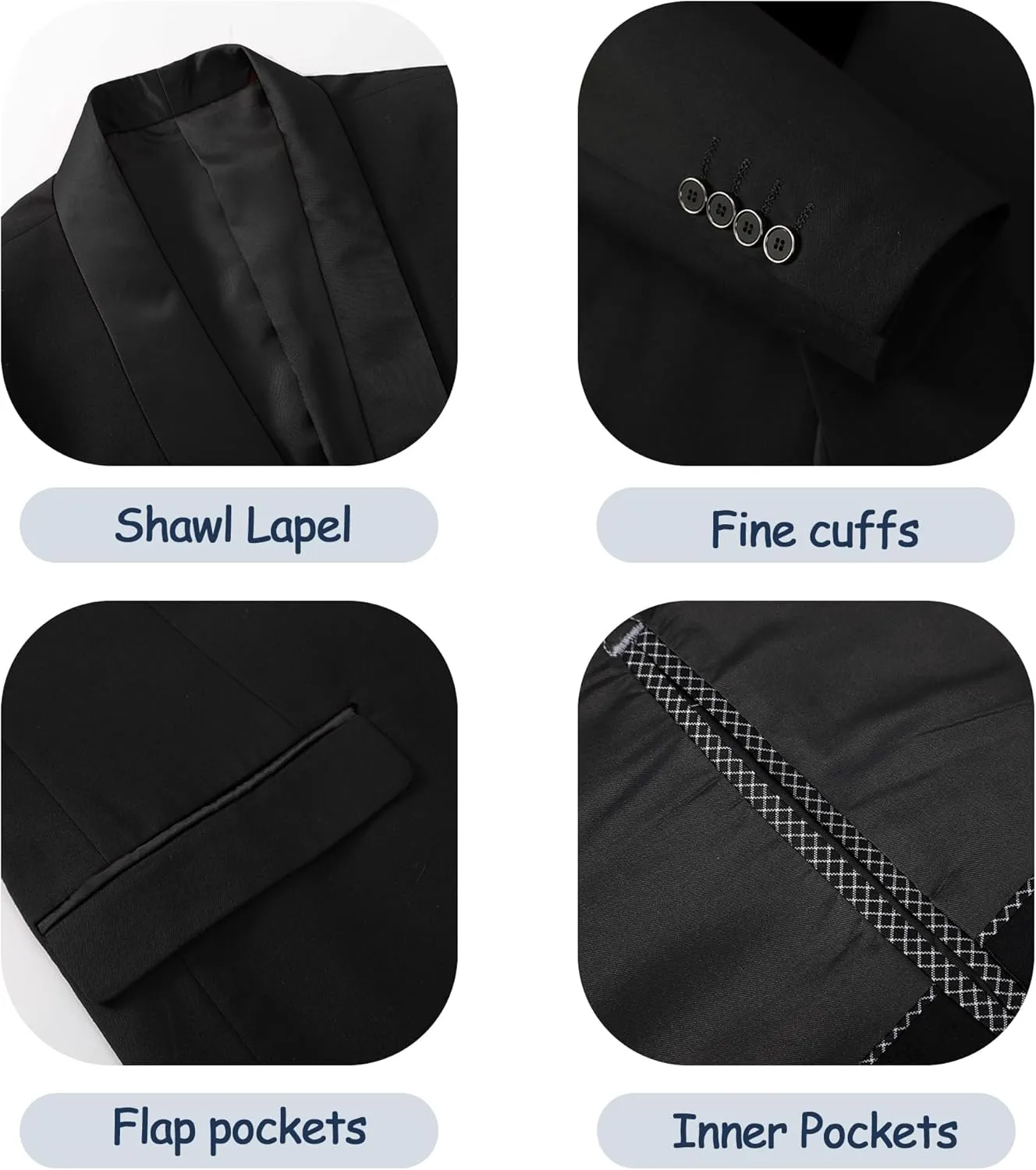 Mens 3 Pieces Suit Slim Fit Shawl Lapel Tuxedo Blazer Vest Pants White Shirt Tie Wedding Prom Party Dinner