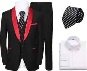 Mens 3 Pieces Suit Slim Fit Shawl Lapel Tuxedo Blazer Vest Pants White Shirt Tie Wedding Prom Party Dinner