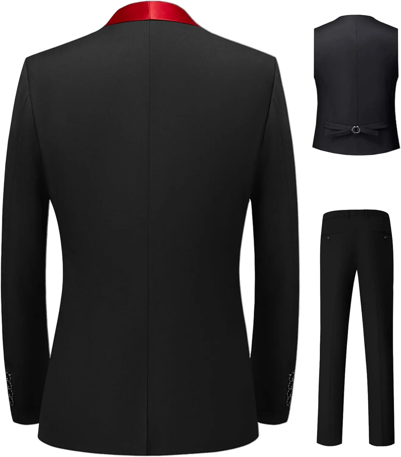 Mens 3 Pieces Suit Slim Fit Shawl Lapel Tuxedo Blazer Vest Pants White Shirt Tie Wedding Prom Party Dinner
