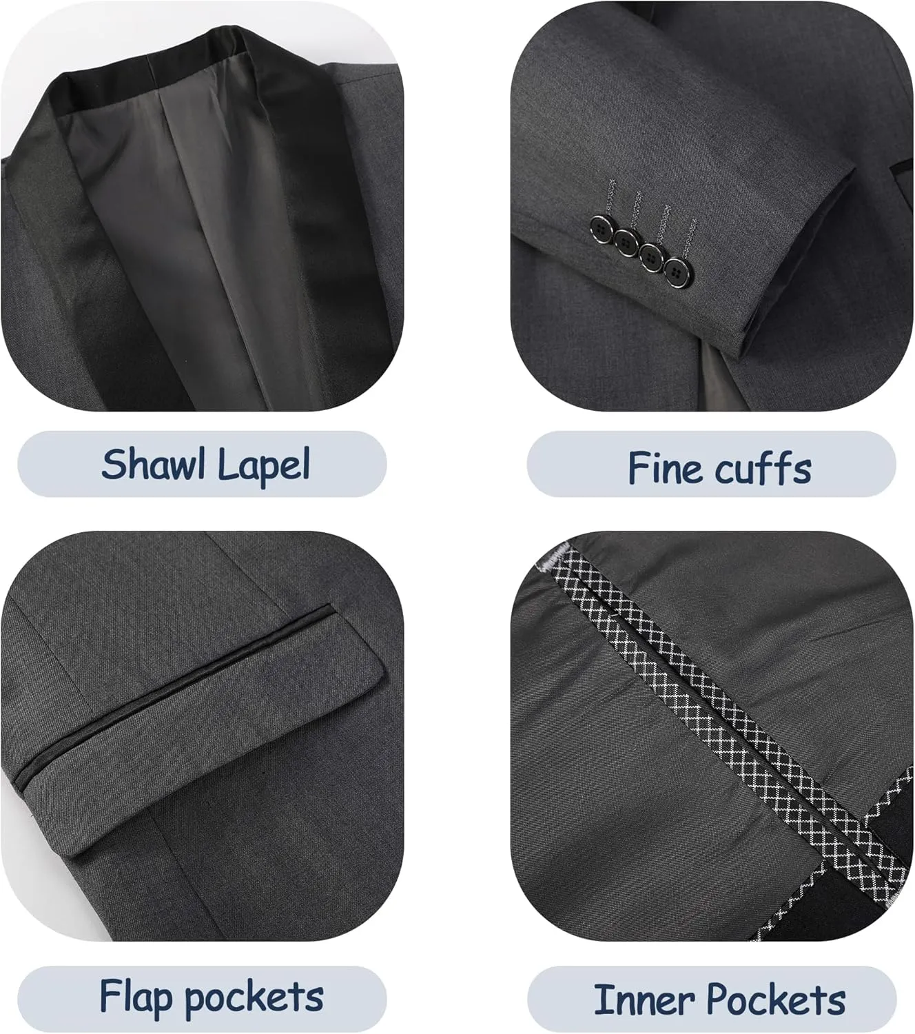 Mens 3 Pieces Suit Slim Fit Shawl Lapel Tuxedo Blazer Vest Pants White Shirt Tie Wedding Prom Party Dinner