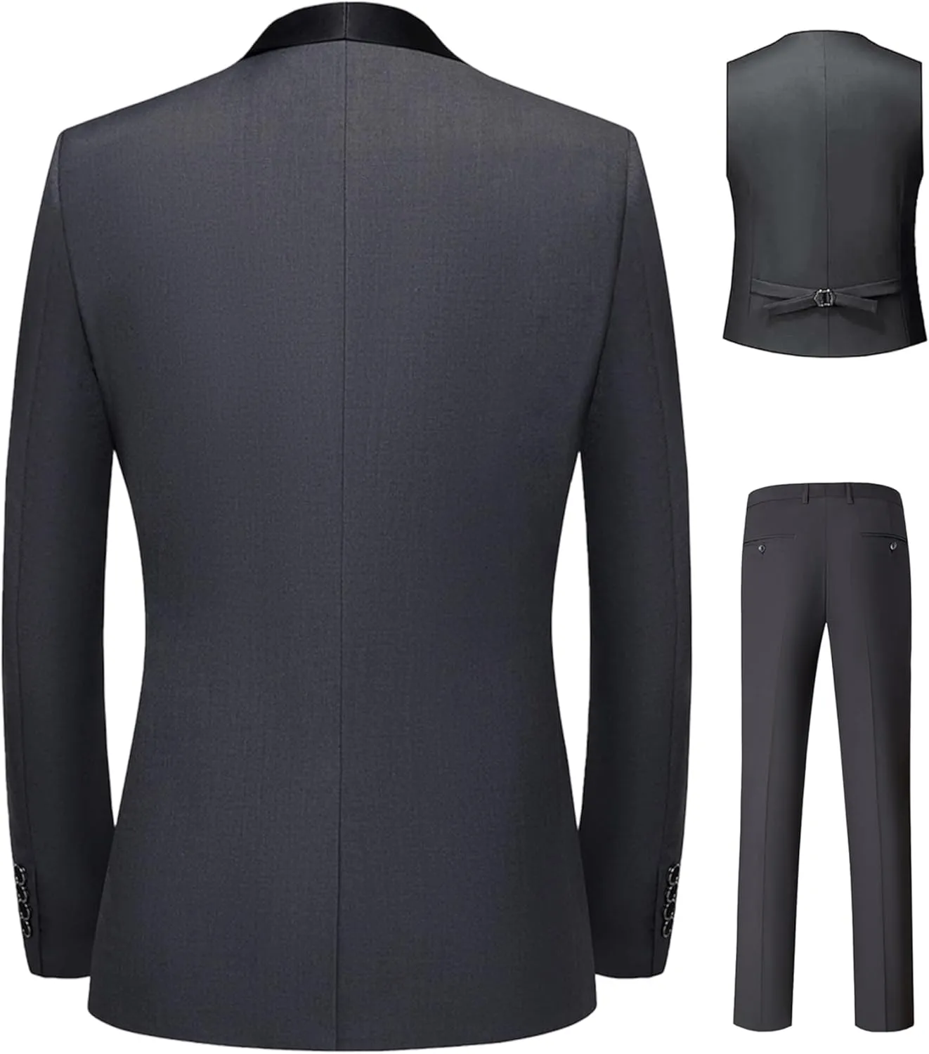 Mens 3 Pieces Suit Slim Fit Shawl Lapel Tuxedo Blazer Vest Pants White Shirt Tie Wedding Prom Party Dinner