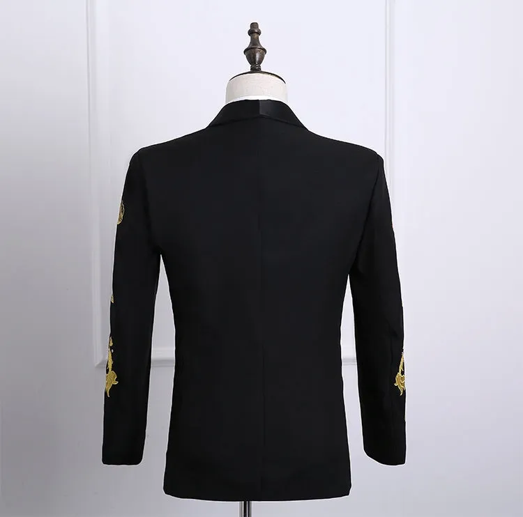 Men's Autumn Shawl Lapel Embroidered Suit With Pants