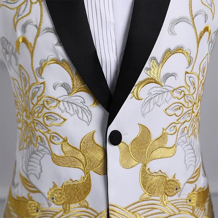 Men's Autumn Shawl Lapel Embroidered Suit With Pants