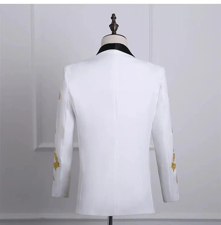 Men's Autumn Shawl Lapel Embroidered Suit With Pants