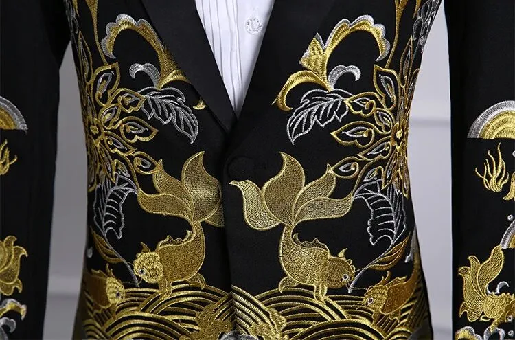 Men's Autumn Shawl Lapel Embroidered Suit With Pants