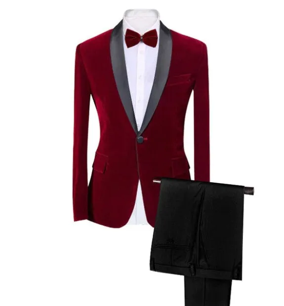Men's Autumn/Winter Classic Velvet Suit With Bow Tie | Men's Slim Fit Tuxedo