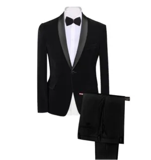 Men's Autumn/Winter Classic Velvet Suit With Bow Tie | Men's Slim Fit Tuxedo