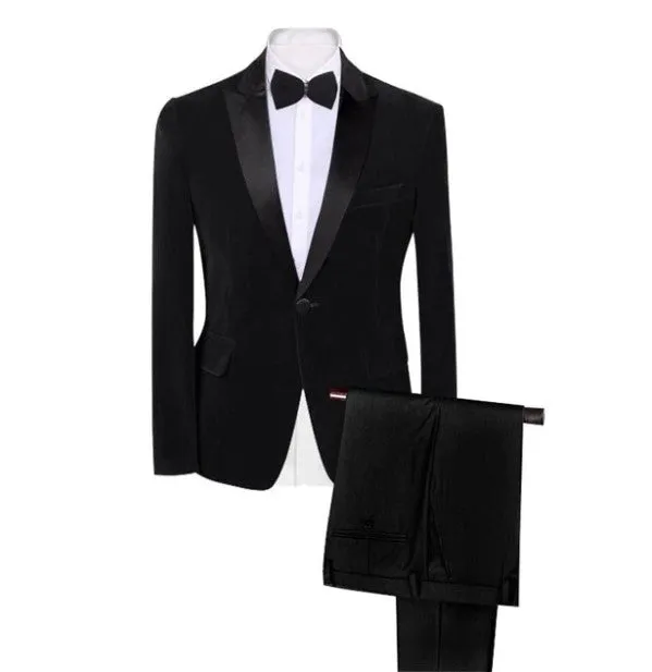 Men's Autumn/Winter Classic Velvet Suit With Bow Tie | Men's Slim Fit Tuxedo