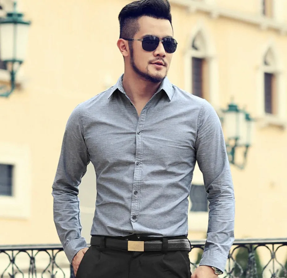 Men's Autumn/Winter Pure Cotton Slim Fit Long-Sleeved Shirt