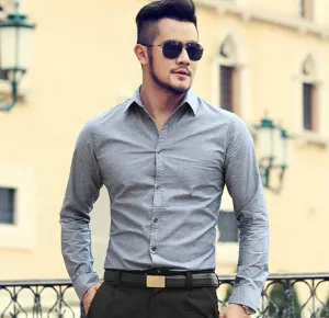 Men's Autumn/Winter Pure Cotton Slim Fit Long-Sleeved Shirt