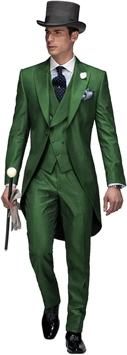 Mens Blazer Slim Fit 3 Piece Suits Long Tailcoat Tuxedos Jacket Formal Suit Tail Banquet Party Coats Outerwear
