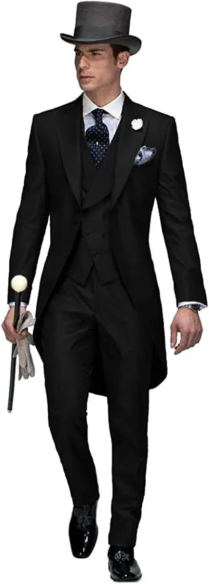 Mens Blazer Slim Fit 3 Piece Suits Long Tailcoat Tuxedos Jacket Formal Suit Tail Banquet Party Coats Outerwear