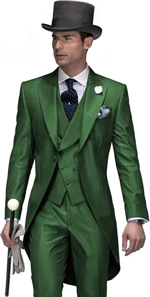 Mens Blazer Slim Fit 3 Piece Suits Long Tailcoat Tuxedos Jacket Formal Suit Tail Banquet Party Coats Outerwear