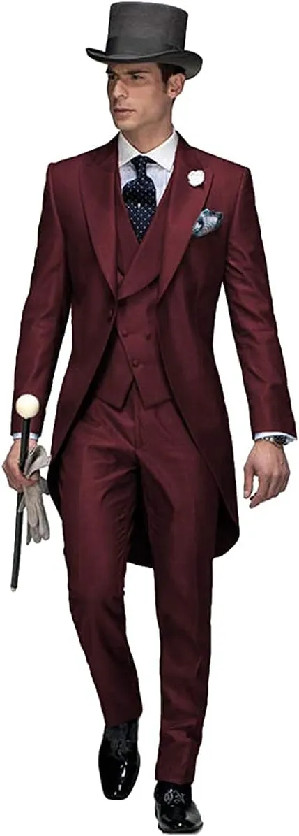 Mens Blazer Slim Fit 3 Piece Suits Long Tailcoat Tuxedos Jacket Formal Suit Tail Banquet Party Coats Outerwear