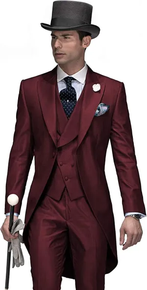 Mens Blazer Slim Fit 3 Piece Suits Long Tailcoat Tuxedos Jacket Formal Suit Tail Banquet Party Coats Outerwear