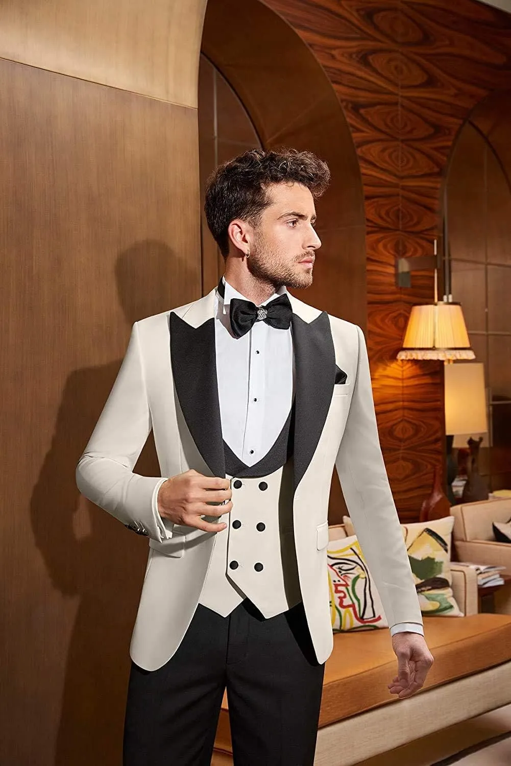 Mens Blazer Slim Fit 3 Piece Suits Tuxedos Jacket Tailcoat for Wedding Formal Groomsmen Party Coats