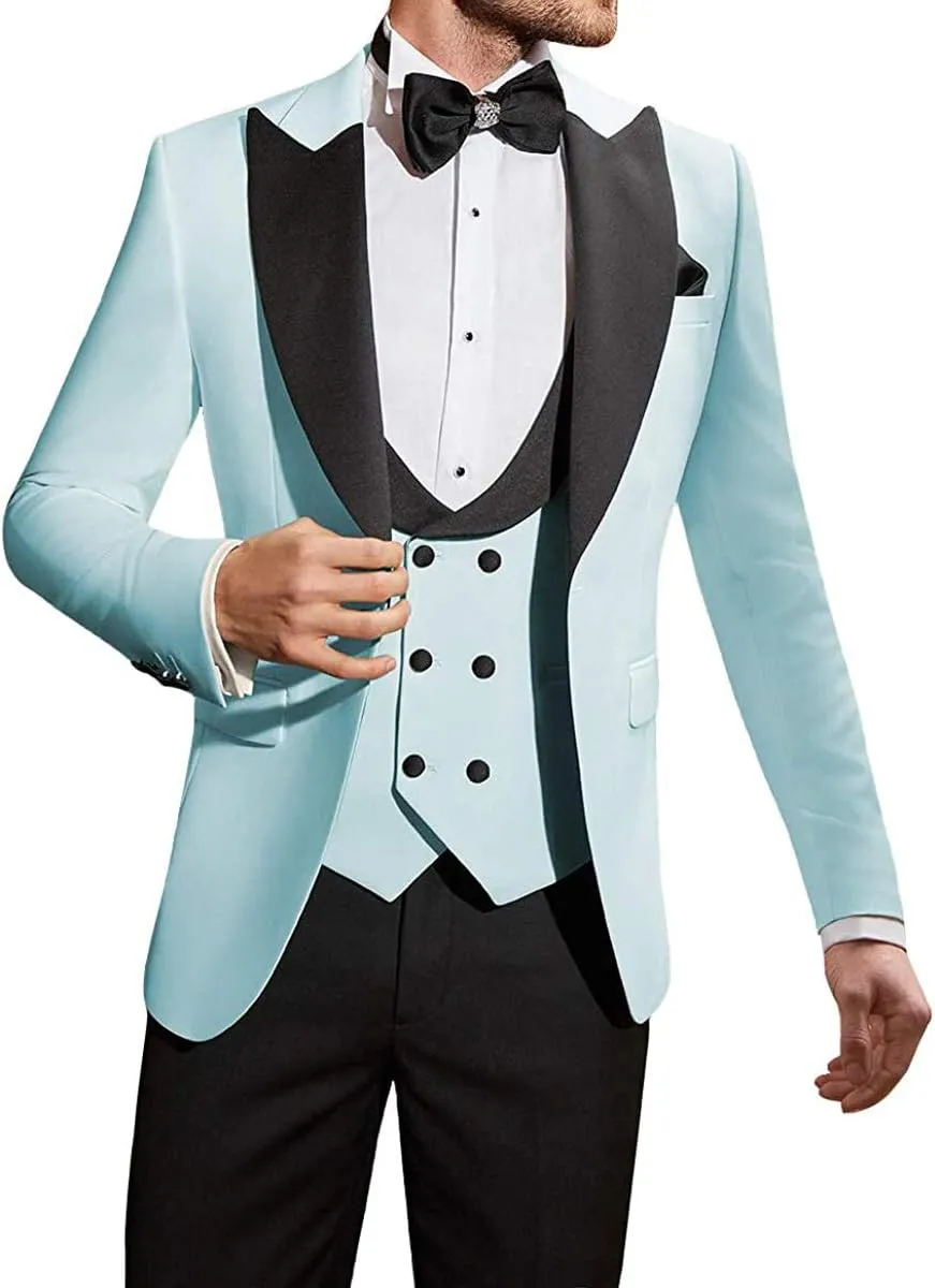 Mens Blazer Slim Fit 3 Piece Suits Tuxedos Jacket Tailcoat for Wedding Formal Groomsmen Party Coats