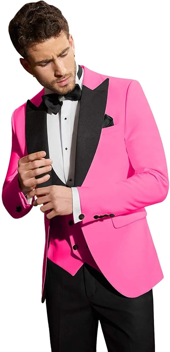 Mens Blazer Slim Fit 3 Piece Suits Tuxedos Jacket Tailcoat for Wedding Formal Groomsmen Party Coats