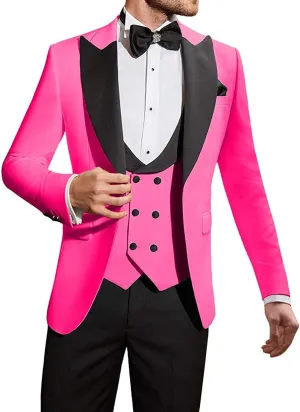 Mens Blazer Slim Fit 3 Piece Suits Tuxedos Jacket Tailcoat for Wedding Formal Groomsmen Party Coats