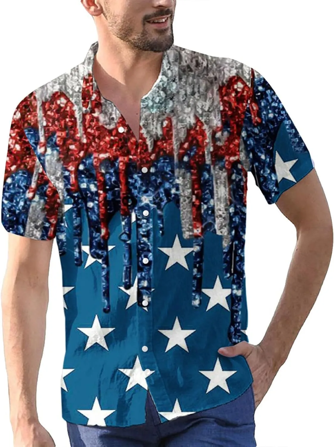 Men's Button Down Colorful Shirt Short Sleeve Casual Tee Spread Collar Breathable Summer Business Party Vacation Travel Top