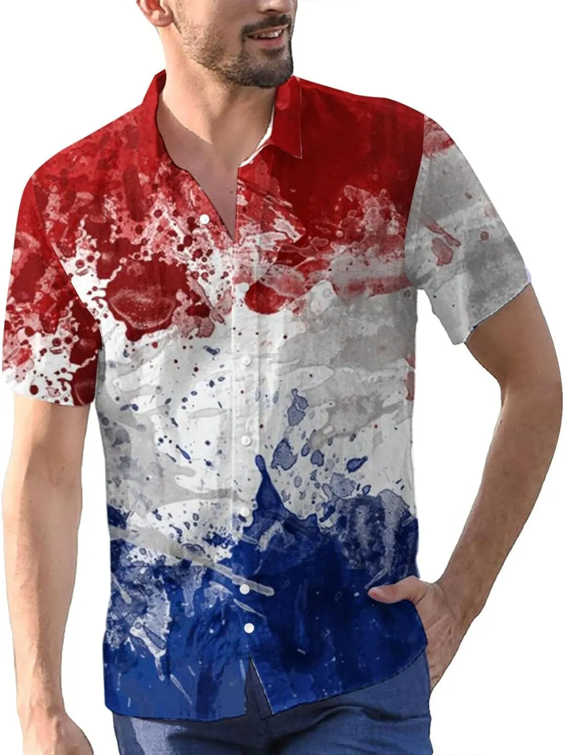 Men's Button Down Colorful Shirt Short Sleeve Casual Tee Spread Collar Breathable Summer Business Party Vacation Travel Top