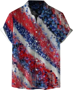 Men's Button Down Colorful Shirt Short Sleeve Casual Tee Spread Collar Breathable Summer Business Party Vacation Travel Top