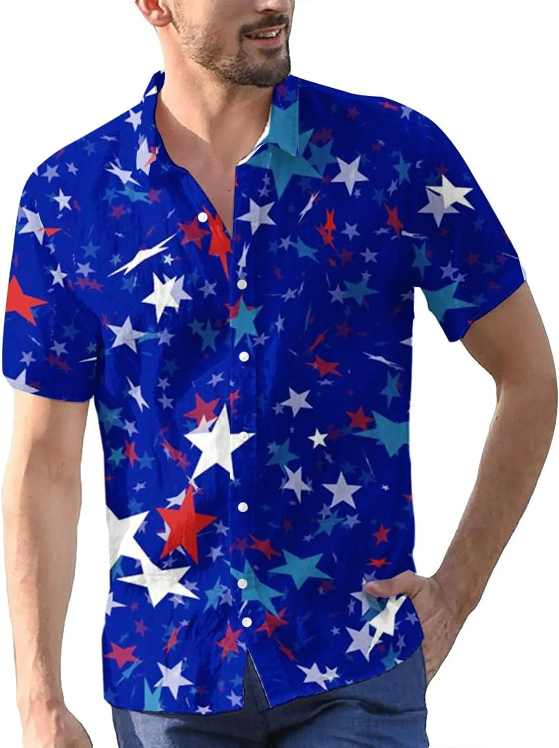 Men's Button Down Colorful Shirt Short Sleeve Casual Tee Spread Collar Breathable Summer Business Party Vacation Travel Top