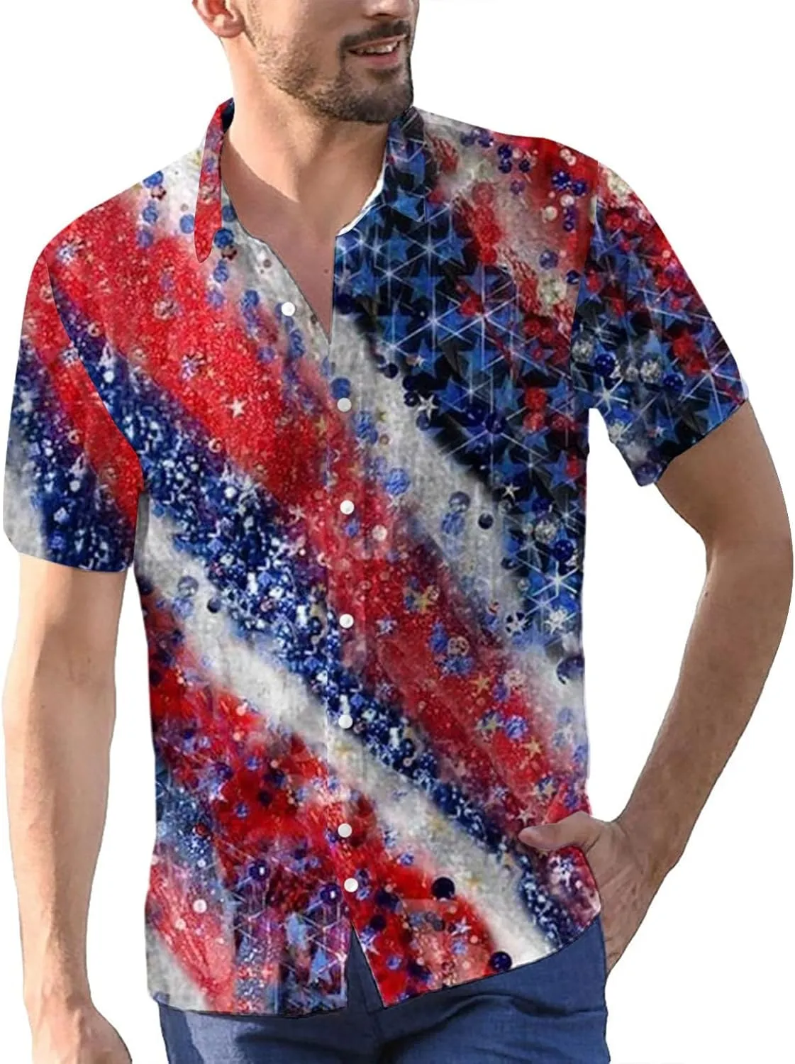 Men's Button Down Colorful Shirt Short Sleeve Casual Tee Spread Collar Breathable Summer Business Party Vacation Travel Top