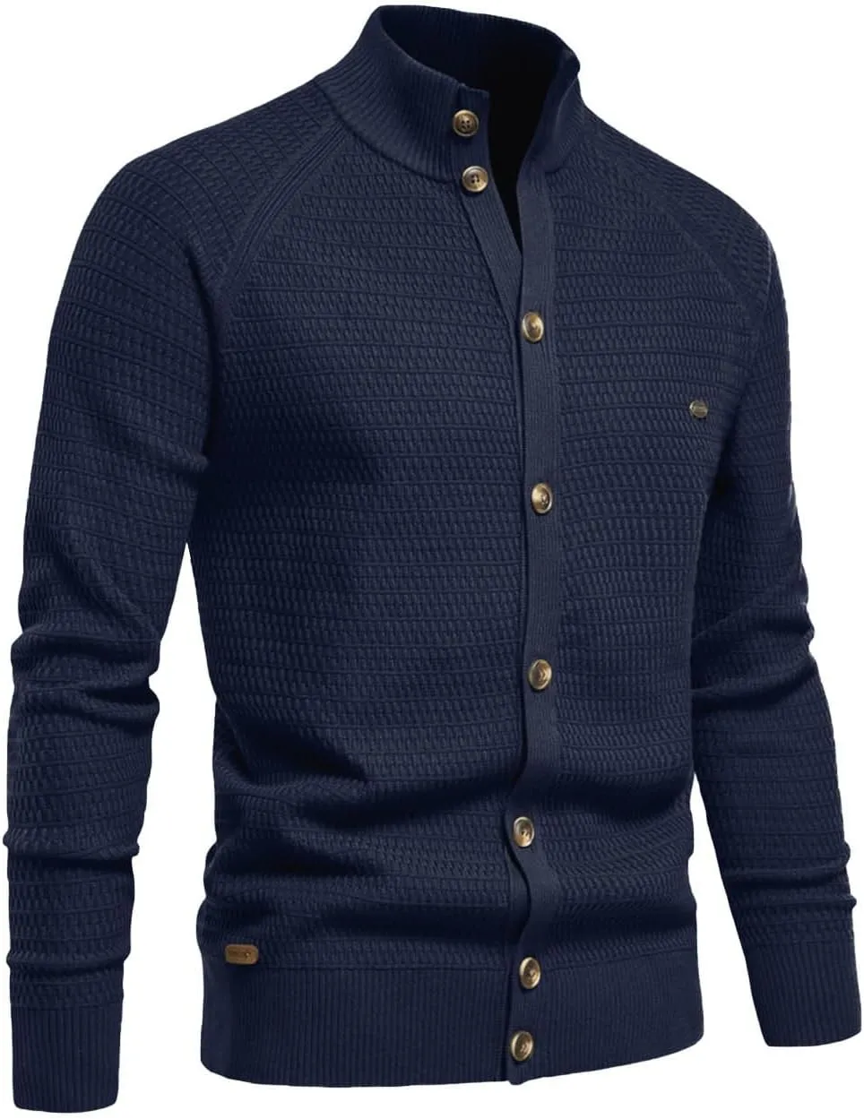 Mens Button Down Shirt Jackets Open Front Cardigan Sweater Raglan Long Sleeve Mock Neck Fitted Stretchy Knit Sweater